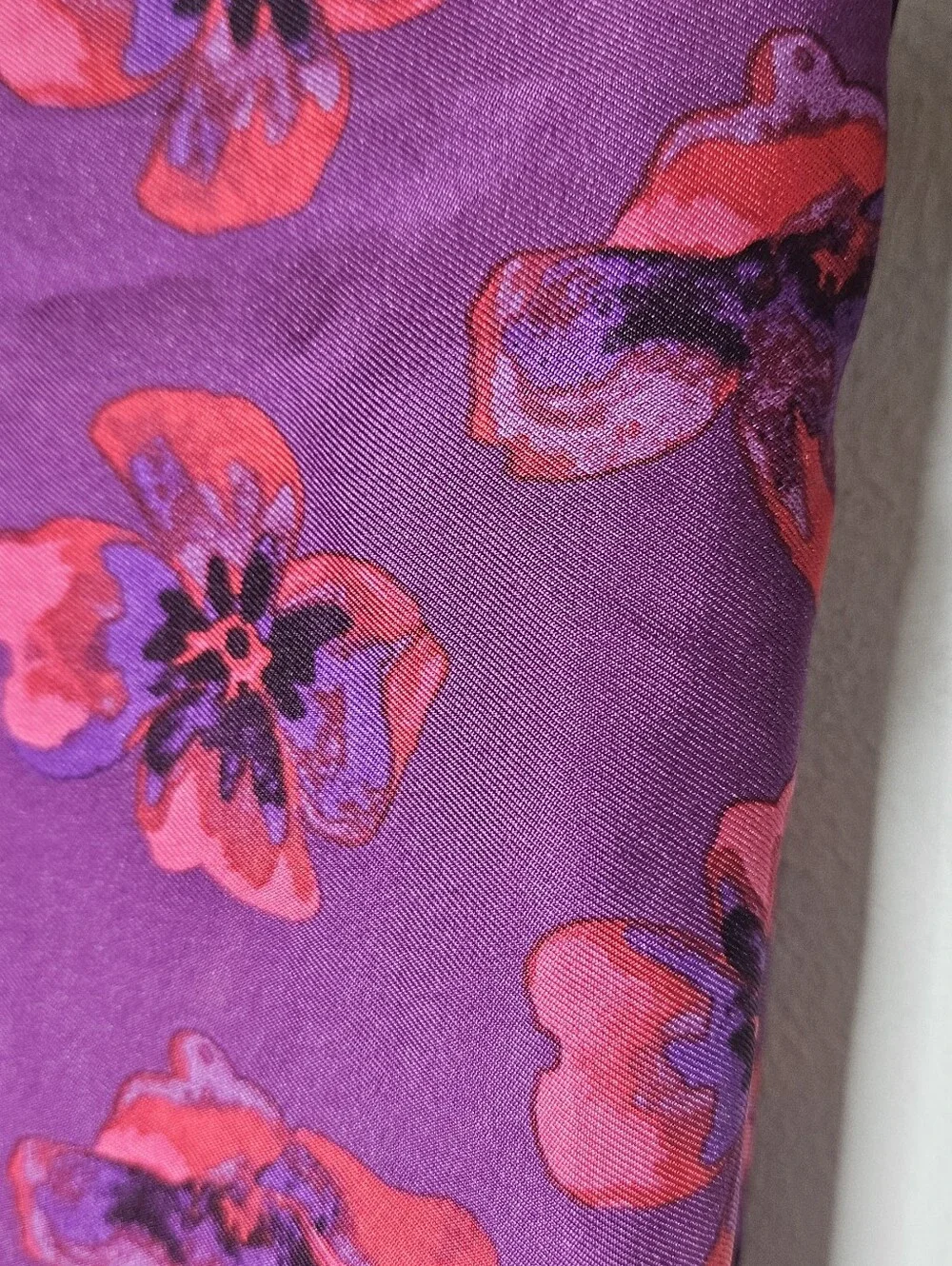 Tory Burch Pansy Silk Scarf Purple Red Logo Fringe Edge 37